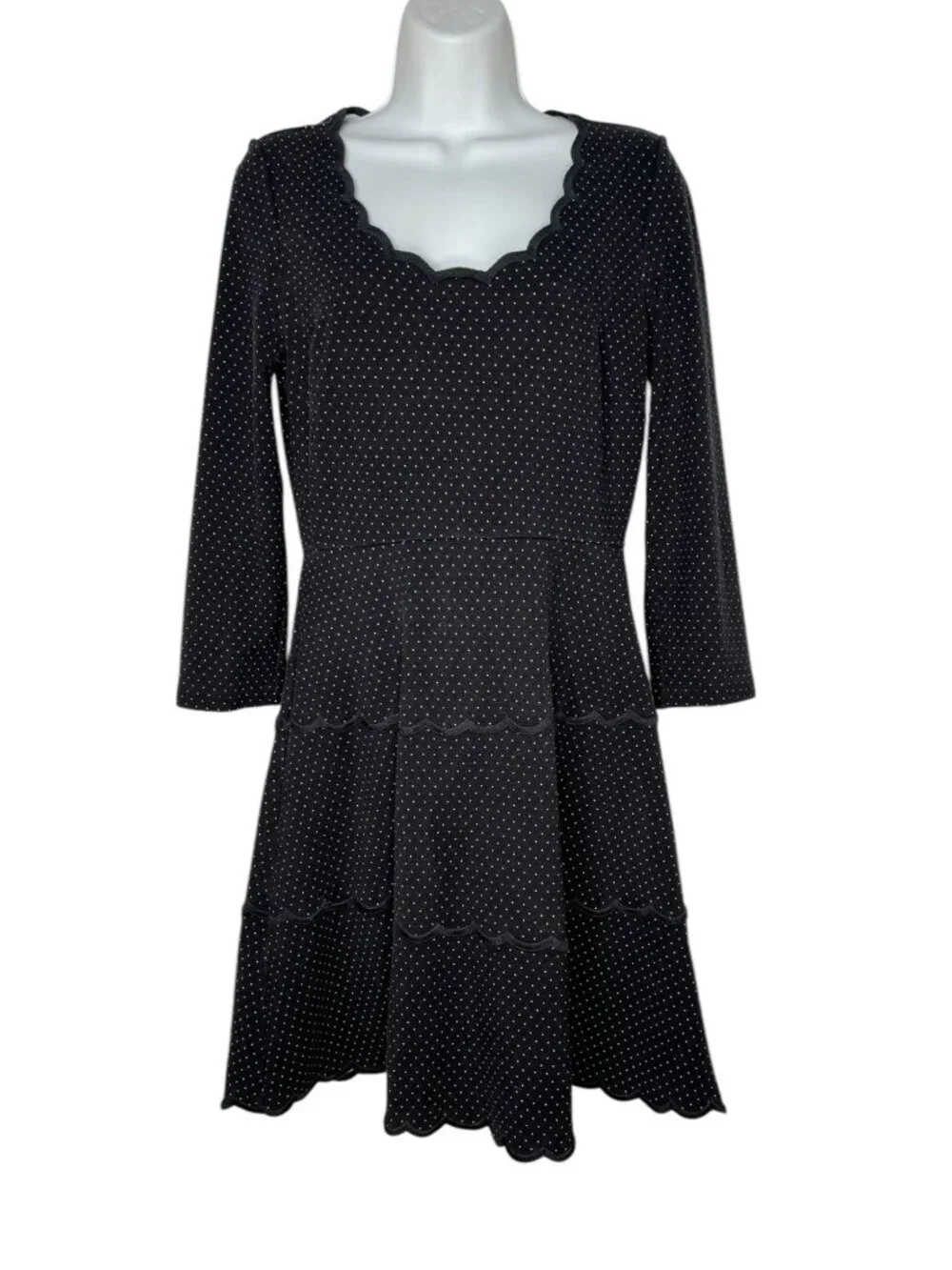 Kate Spade Polka Dot Scallop Trim Fit & Flare Dress Mini Black White 8